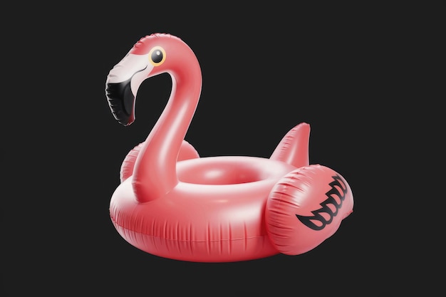 Photo vibrant pink inflatable flamingo pool float against black background