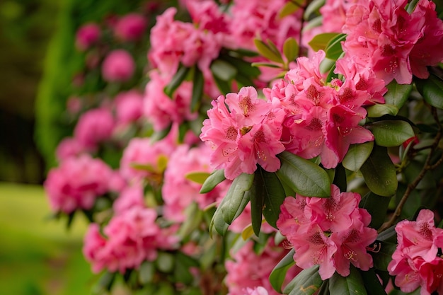 Photo the vibrant pink of a rhododendron bush creates a striking contrast against the green foliage