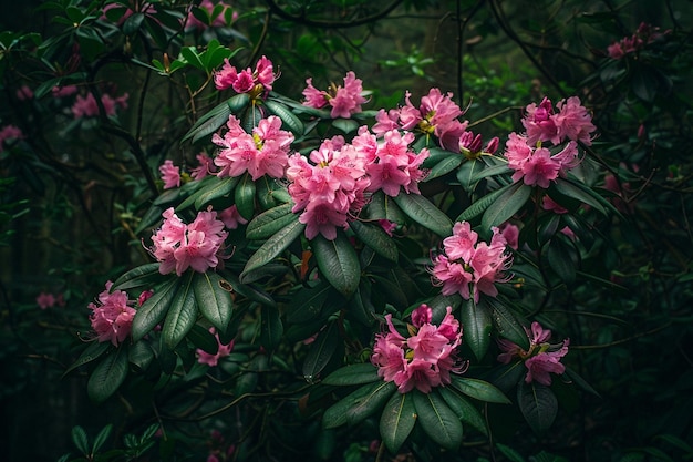 Photo the vibrant pink of a rhododendron bush creates a striking contrast against the green foliage