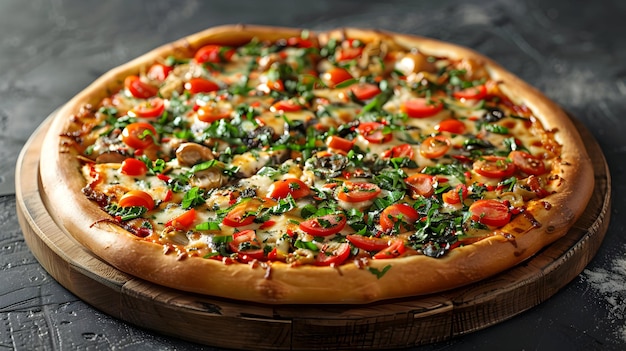 Vibrant Plantbased Pizza Concept on Glossy Backdrop High Resolution Photo Featuring Delicious Veg