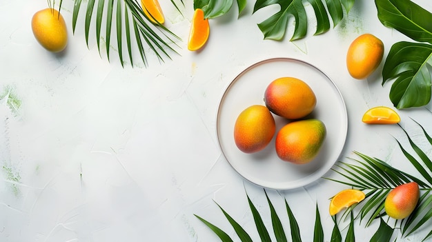 Vibrant Plate of Fresh Mango Slices Tropical Summer Fruit Close Up