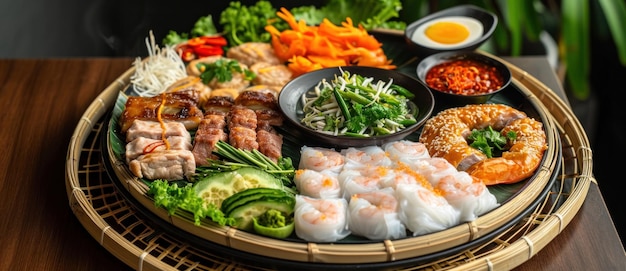 A vibrant platter of Vietnamese delicacies presents a feast for the senses