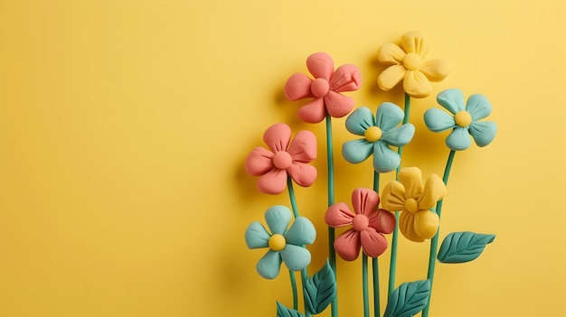 Vibrant Playdough Flower Bouquet in Minimalist Advertising Design