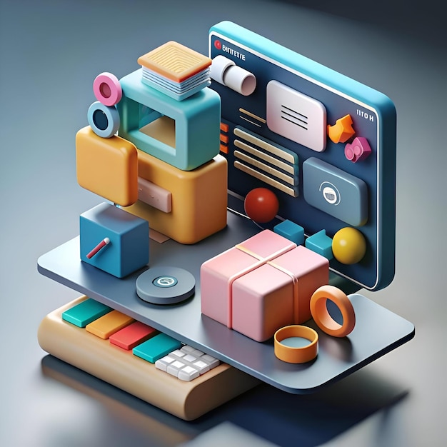 A vibrant playful 3D illustration depicting website programming