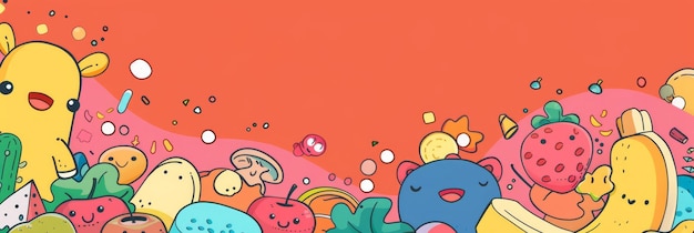 Vibrant and Playful Banner Design with Cartoon Characters and Colorful Digital GraphicsPerfect for