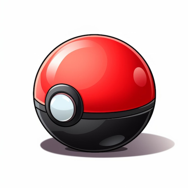 Vibrant and Playful A CartoonStyled Red and Black Poke Ball Shines on a White Canvas