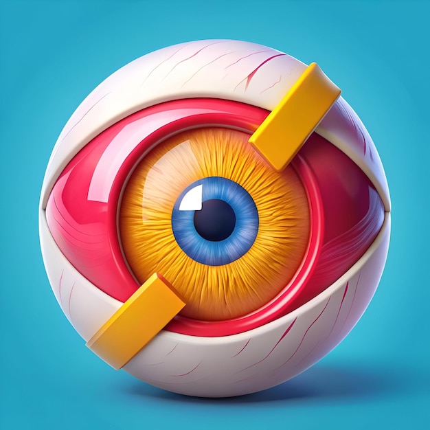 Photo a vibrant and playful illustration of a stylized eyeball with a yellow iris and blue pupil