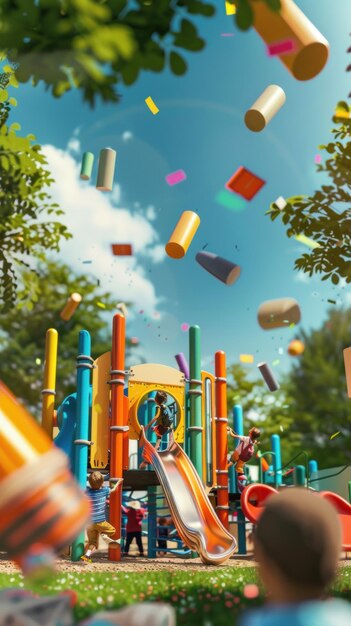 Photo vibrant playground and outdoor activity scenes for children