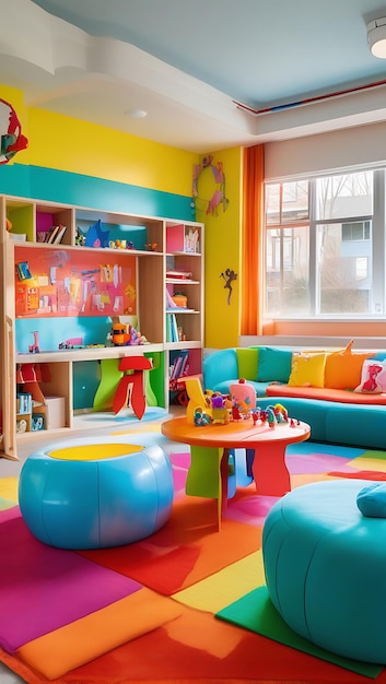 Vibrant Playroom Colorful Furnishings Fun Decor Interactive Toys Generative AI