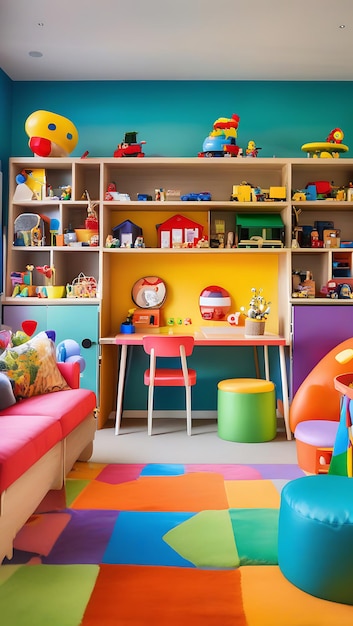 Vibrant Playroom Colorful Furniture Interactive Toys Cheerful Decor Generative AI