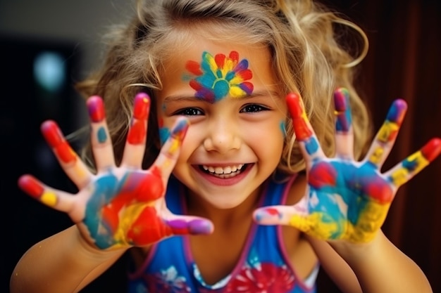 Vibrant Playtime of Children with Paints Generative AI