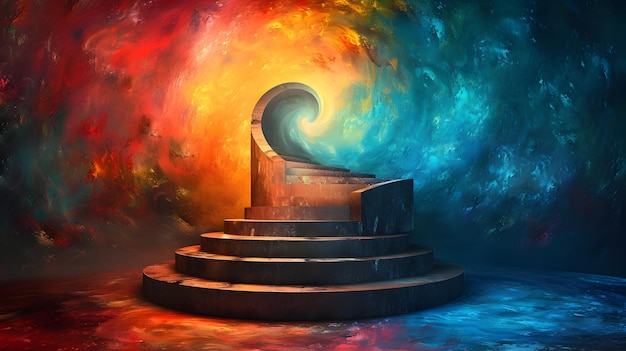 Vibrant Podium Enveloped in a Swirling Vortex of Captivating Colors