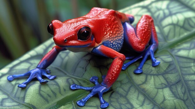 A vibrant poison dart frog on a leaf in the rainforest Hd Background