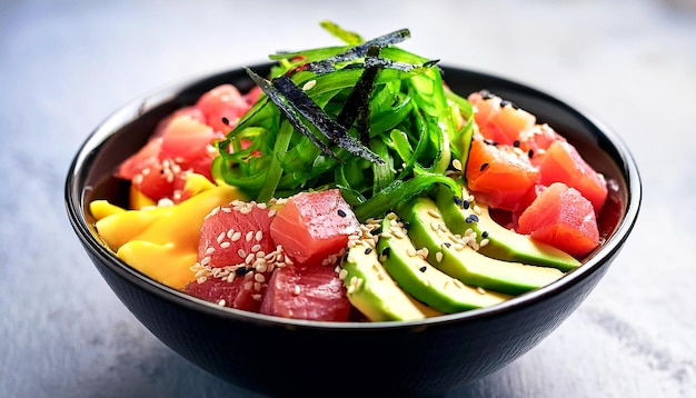 Photo vibrant poke bowl a delicious mix of tuna avocado and seaweed