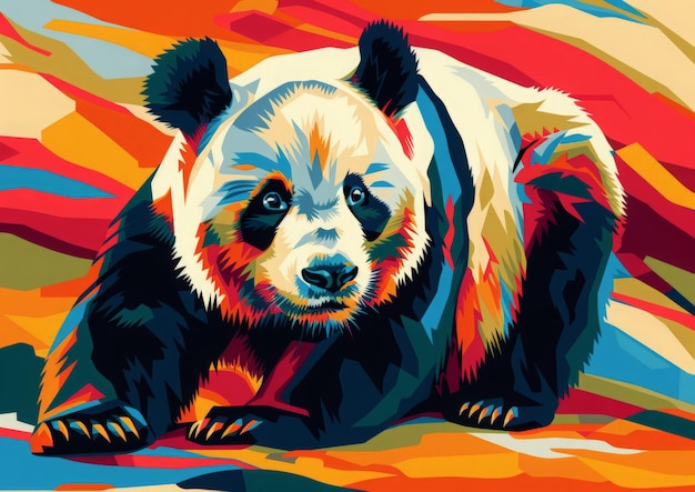 Vibrant polygonal illustration of a panda bear in its natural habitat