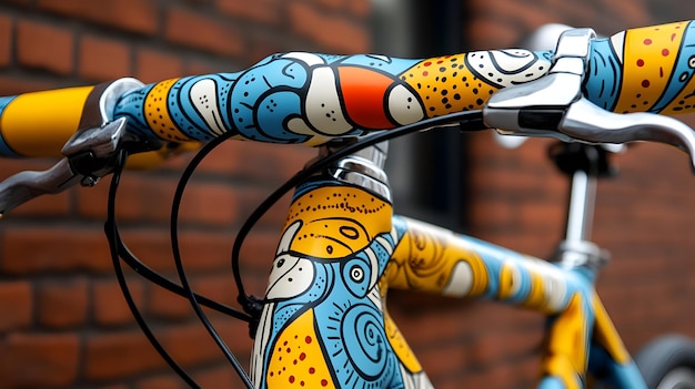 Photo vibrant pop art bicycle with bold colorful patterns and dynamic composition