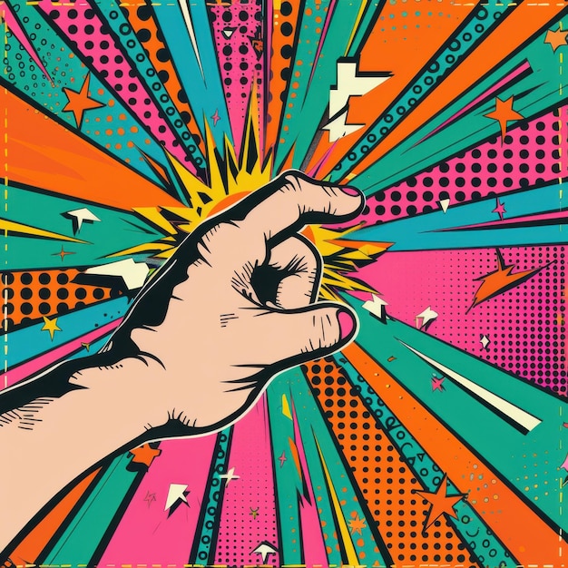 Vibrant Pop Art Hand Gestures with Dynamic Burst Backgrounds