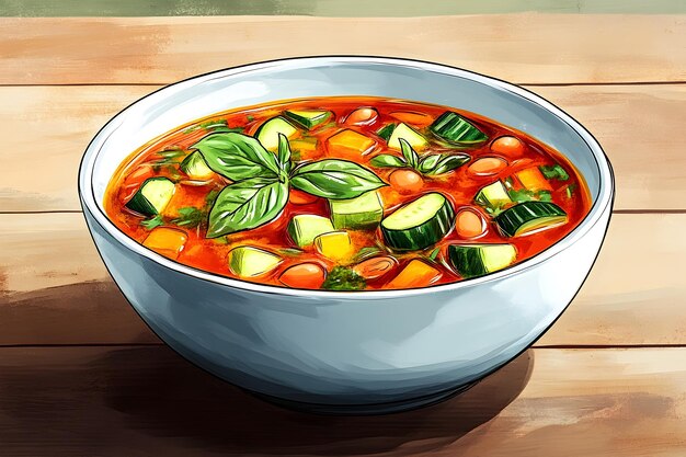 Photo vibrant pop art of hearty minestrone soup with colorful vegetables in a bowl