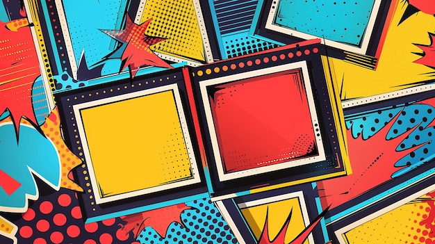 Photo vibrant pop art horizontal photo frames with bold colors and playful comicstyle elements