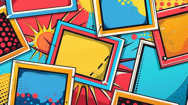 Photo vibrant pop art horizontal photo frames with bold colors and playful comicstyle elements