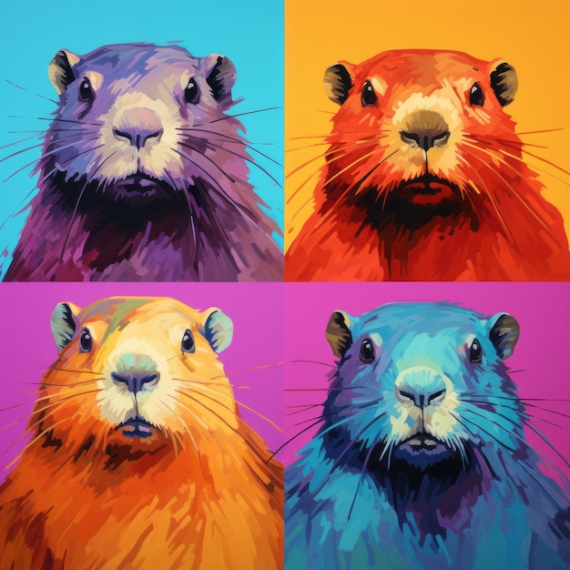 Vibrant Pop Art Portraits Groundhog Art Series With Bold Colors