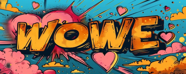 Vibrant pop art speech bubble with the word WOW in a colorful comicstyle illustration