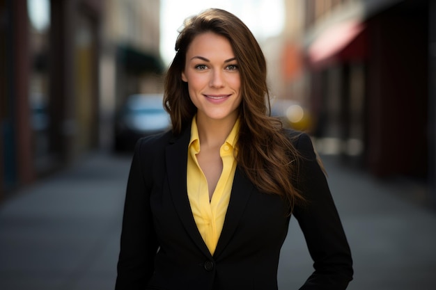 Vibrant and Professional A Captivating Portrait of a Female Teacher Exuding Confidence in a Neon