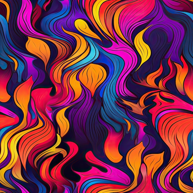 Vibrant psychedelic motifs creating seamless texture patterns for dynamic designs