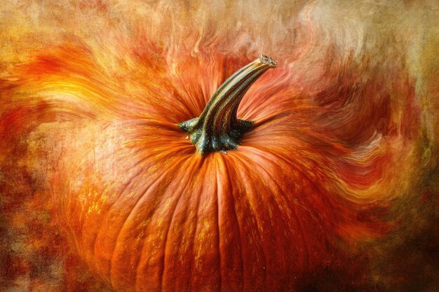 Photo a vibrant pumpkin in a swirling autumnal palette