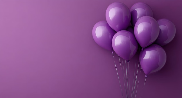 Photo vibrant purple balloons floating against a soft lavender background for festive occasions