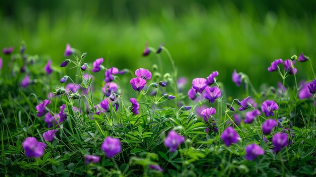 Vibrant Purple Beach Pea Flowers Amidst Lush Green Grass