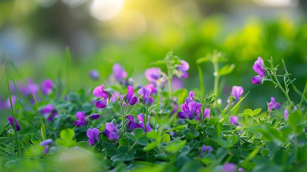 Vibrant Purple Beach Pea Flowers Amidst Lush Green Grass