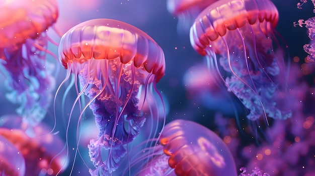 Vibrant Purple and Pink Jellyfish in Ocean Generative Ai