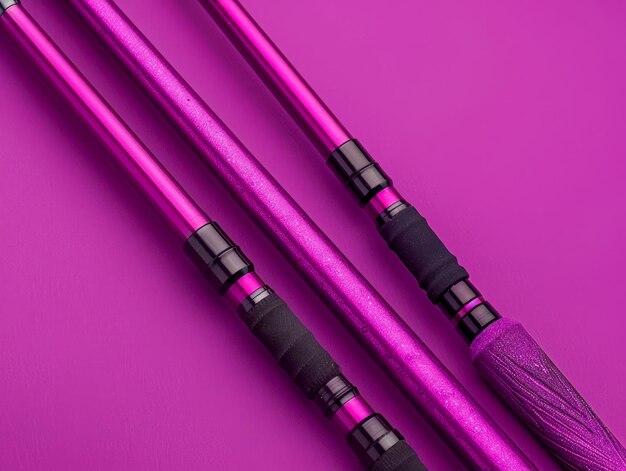 Vibrant Purple Professional Fishing Poles on a Uniform Colored Background for Outdoor Sports