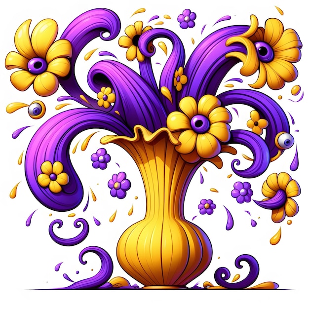 Photo vibrant purple and yellow flower in elegant vase floral beauty for your projects