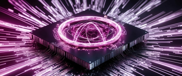 Photo a vibrant quantum computer core radiating light symbolizing unbreakable technology