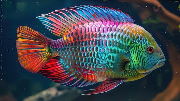 Photo vibrant rainbow cichlid fish swimming in aquarium