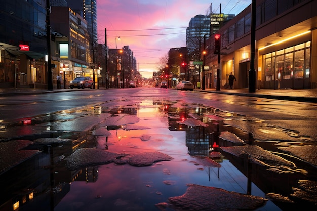 Vibrant rainbow over the city after rain generative IA