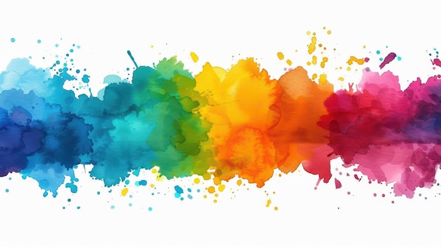 Vibrant rainbow color painting with watercolor splashes on clean isolated background