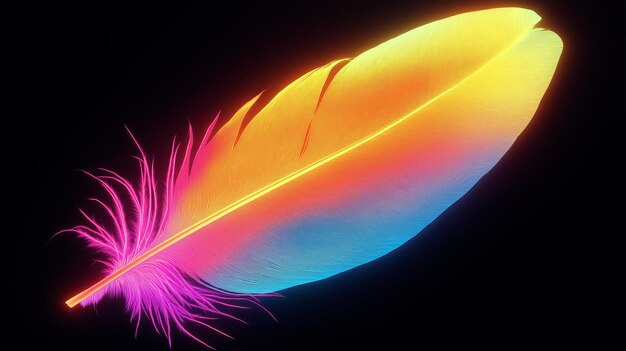 Vibrant Rainbow Feather on Black Background