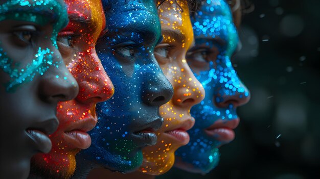 Vibrant Rainbow of Friends Radiating Joy and Togetherness in Cinematic Portrait