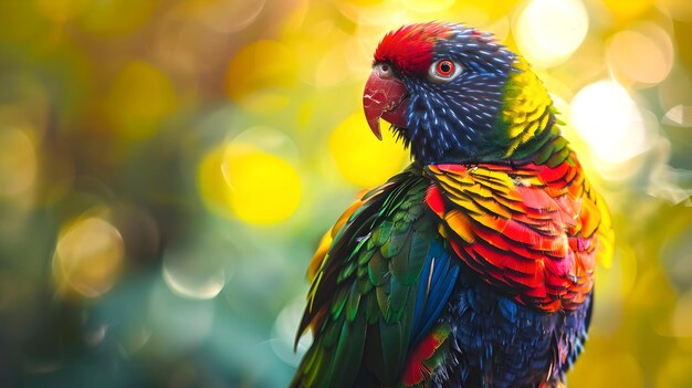 Vibrant Rainbow Lorikeet Perched Natures Color Palette on Display Vivid Wildlife Photography Suitable for Diverse Applications AI