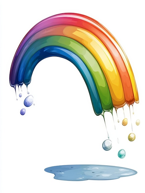 A vibrant rainbow melting and dripping onto a puddle of water symbolizing hope joy transform