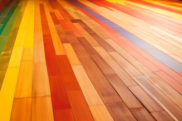 Photo vibrant rainbow stripes on wooden floor