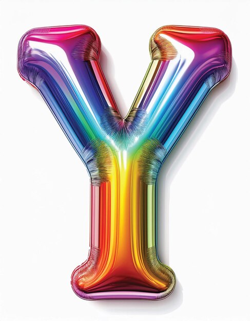 Photo a vibrant rainbowcolored letter quotyquot balloon against a white background showcasing a playful and festive design