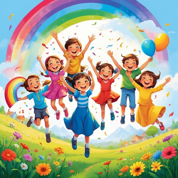 Vibrant RainbowThemed Happy Childrens Day Flyer