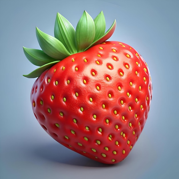 Photo a vibrant realistic 3d rendering of a juicy red strawberry with detailed texture and green leaves