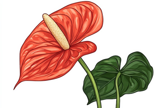 Photo vibrant red anthurium flower with glossy green leaves showcasing its unique shape and beauty in a m