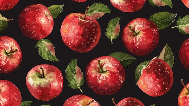 Vibrant Red Apples Pattern with Black Background