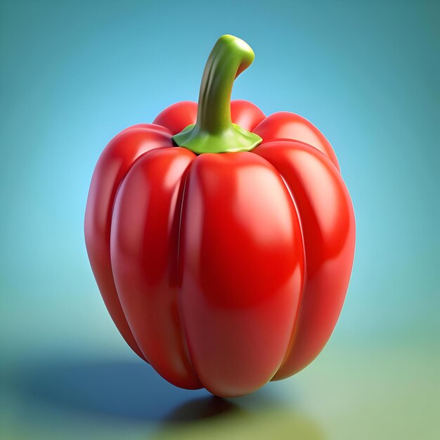 A vibrant red bell pepper rendered in 3D with a glossy finish